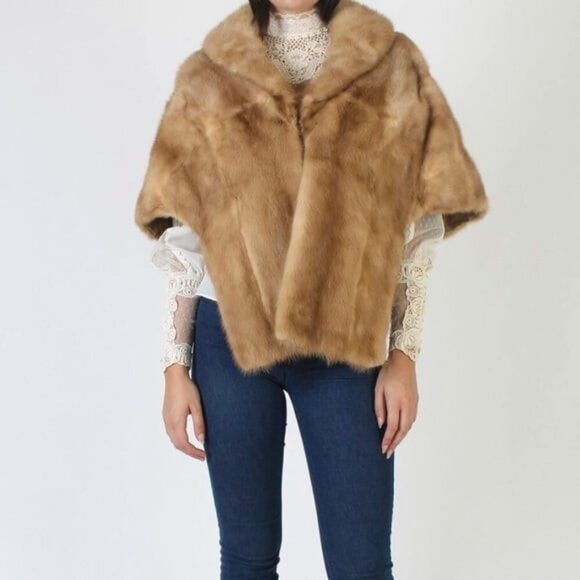 Vintage Golden Mink Fur Stole Over-the-Shoulders Cape M - Picture 2 of 6